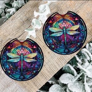 Handmade Dragonfly Car Coasters | New Set Of Two Dragonfly Car Coasters